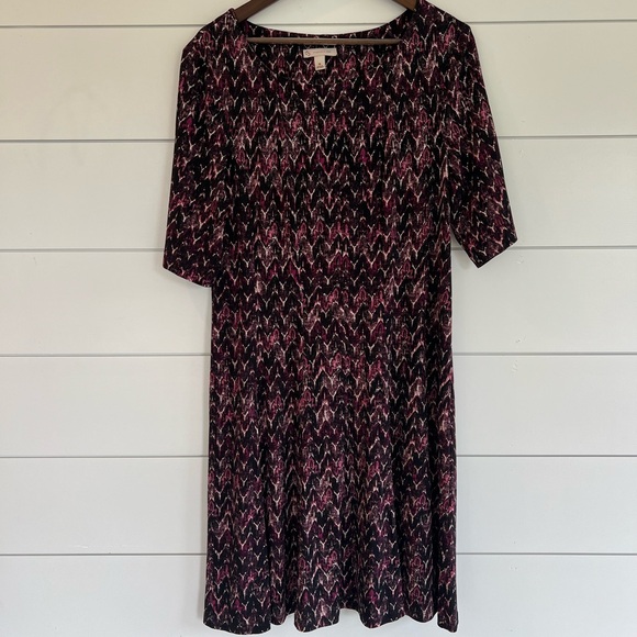 SOLD DB Established 1962 1/2 Sleeve Purple Patterned Knee-Length Dress 16 - Picture 1 of 6